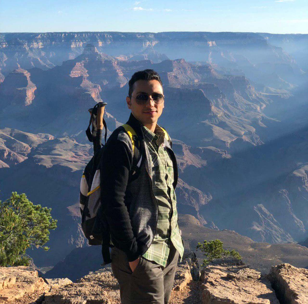 Omid Jafari hiking at the Grand Canyon.